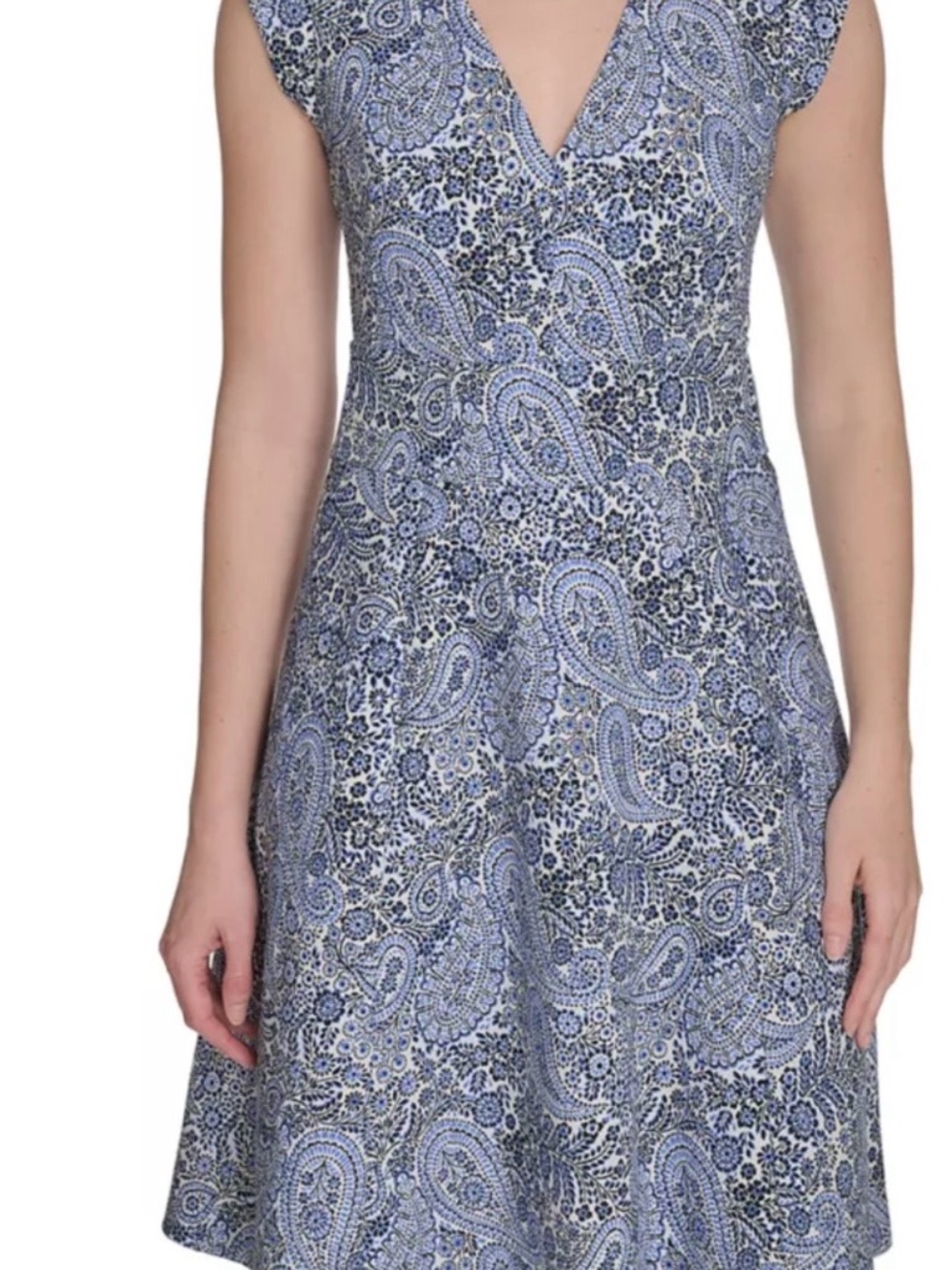 Tommy Hilfiger Blue Paisley V-Neck Fit & Flare Mini Dress size 6